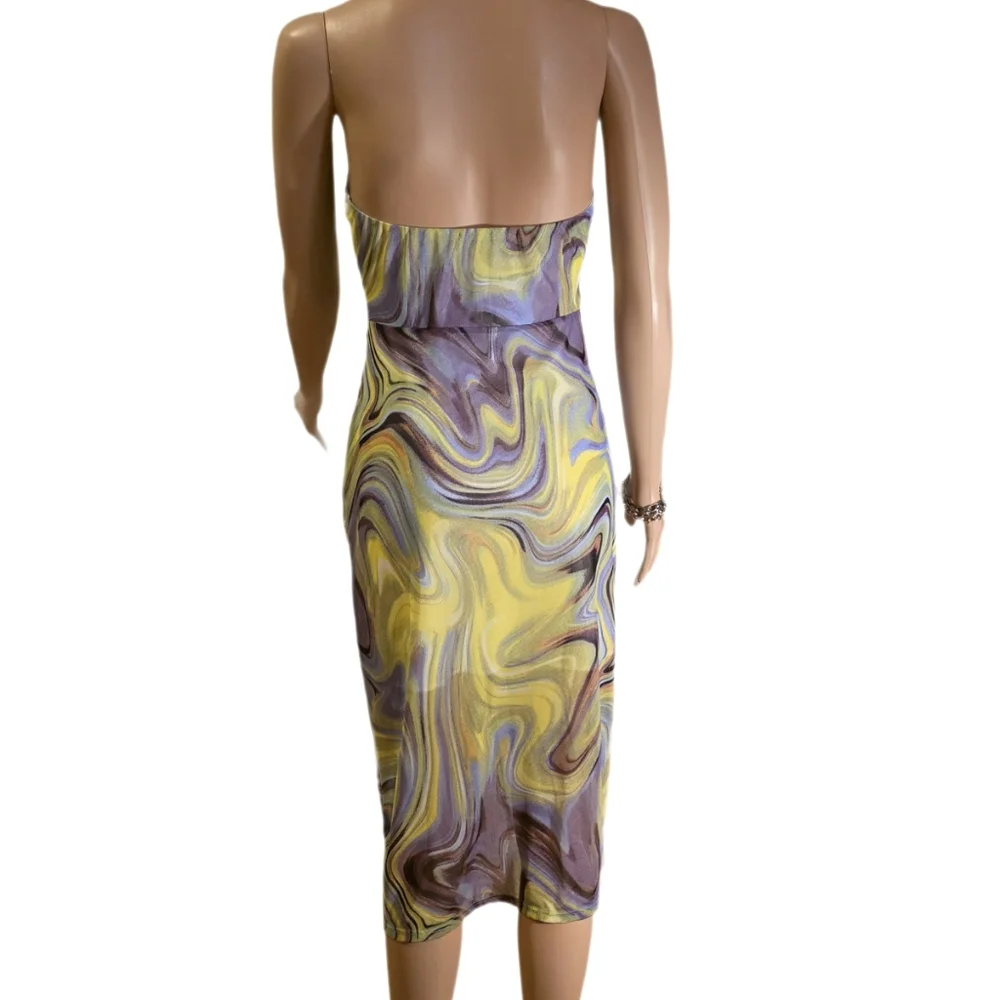 Urban Outfitters Uo Sol Mesh Strapless Midi Dress Tie Up Front With Slit, Sz SP - Picture 6 of 10